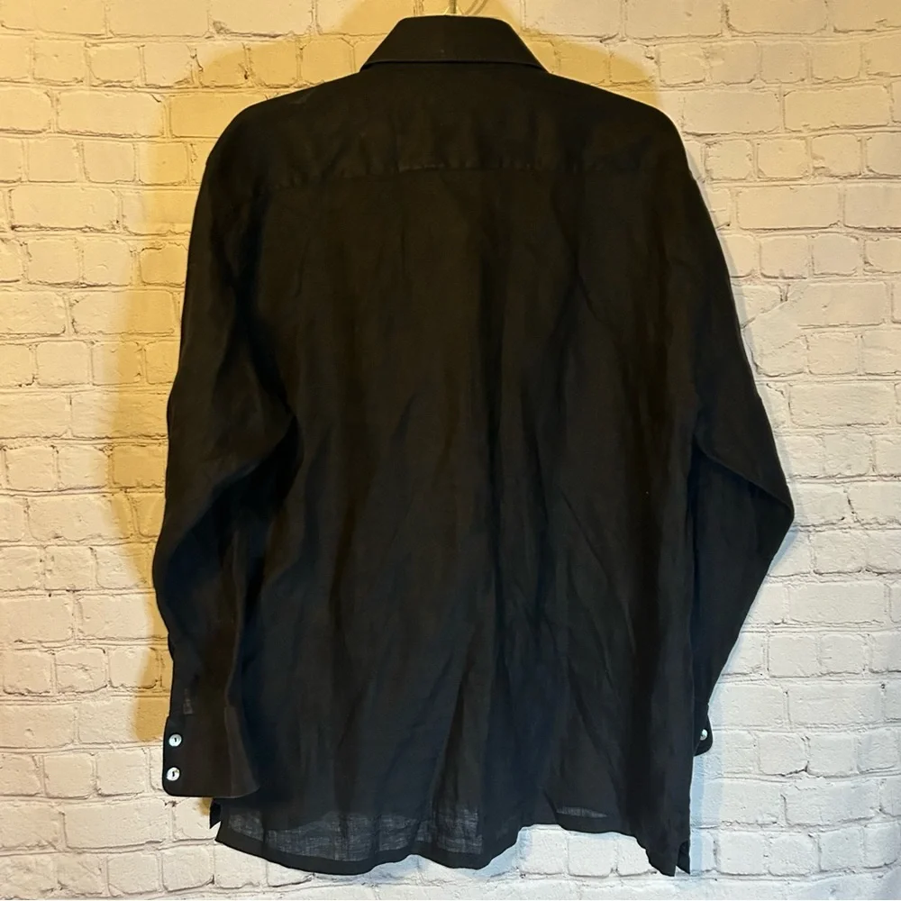 A. Myrah black linen blend button front shirt, L - Picture 2 of 4